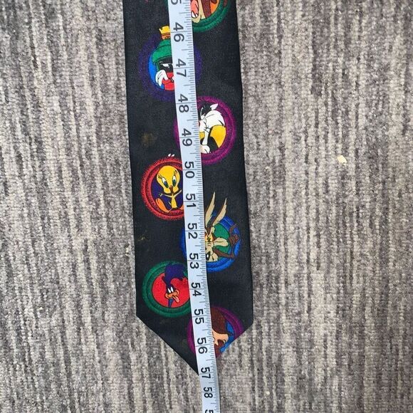 Vintage Looney Tunes Mania & Friends Mens Neck Tie‎ Black Tweety Bird Sylvester - Picture 7 of 8